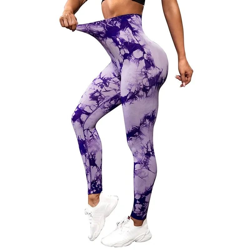 Sexy Women Gym Yoga Leggings High Waist Push Up Leggins Tie-dye Seamless Fitness Workout Leggins Sports Tights Running Pants