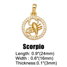 Load image into Gallery viewer, OCESRIO 12 Constellation Zodiac Charms for Jewelry Making Gold Plated Copper Zircon Supplies for Jewelry Findings pdta618