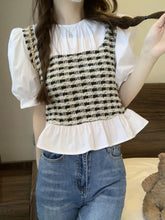 Load image into Gallery viewer, Sweet Spliced Ruffles Striped Puff Sleeve Fake Two Piece Blouse Women&#39;s Clothing 2023 Summer New Casual Pullovers Plaid Shirt