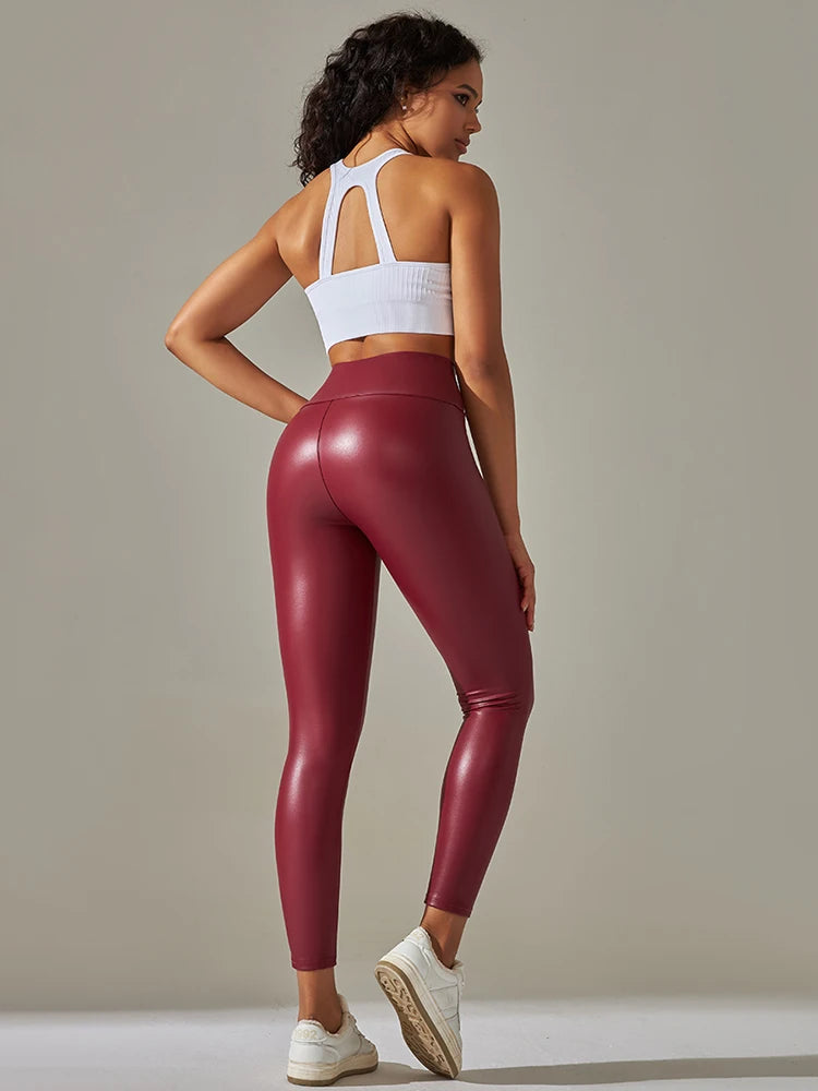 New Women PU Leather Pants Multicolor High Waist Leather Leggings Plus Size Elastic Slim Skinny Sexy Leather Pants Trousers