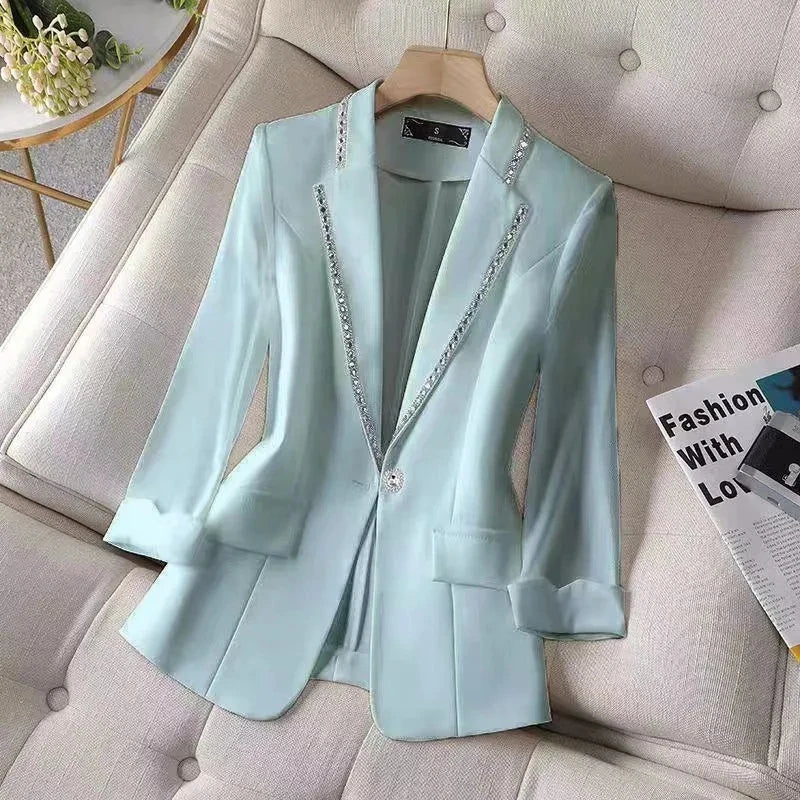 2022 Autumn  Women's Blazer Paillettes Femme Summer Sunscreen Jacket White New Suit Jacket Women's Fashion Thin Black Cardigan