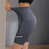 Women'S Gym Short Leggings With Pockets Outdoor Cycling Gym Fitness Push Up Hip Lift Pants Seamless Elastic High Waist Tights