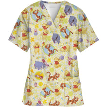 Load image into Gallery viewer, Summer  Disney Winnie the Pooh Medical Nurse Uniform Jogger Hospital Uniforms Scrubs New Spa Uniforms Women V-neck Fashion Top