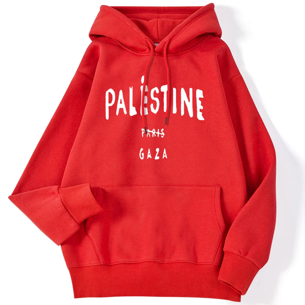 Winter Woman Hoodies Palestine Gaza Letter Printed Pullovers Breathable Loose Warm Pocket Sweatshirts Casual Ladies Streetwears