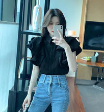 Load image into Gallery viewer, Korean Vintage Puff Sleeve Women Summer Chic Black Fashion Blouse Design Office Lady Tops Harajuku Casual White Tops