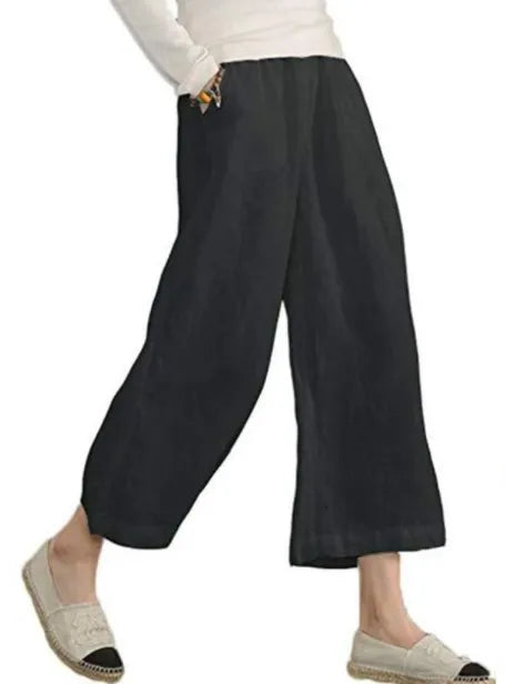 2024 Summer Cotton Linen Oversize Women Pants Long Black Wide-Leg Trousers Female Summer New Casual Office Trendy Ladies Bottom