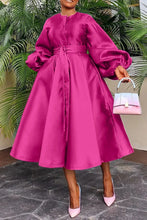 Load image into Gallery viewer, CM.YAYA Women Lantern Long Sleeve Button Front with Sashes Big Swing Satin Retro Dress 2024 Street Even Party Dresses Vestidos