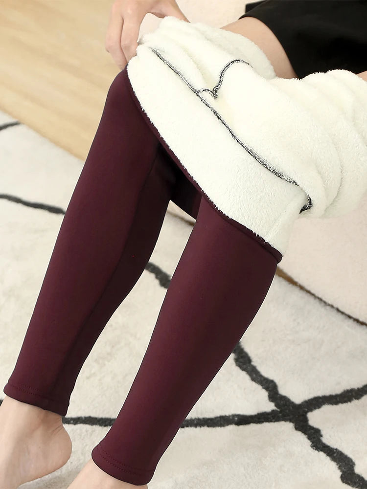 Women Warm Winter Thick Leggings High Waist Black Fleece Leggins for Women Velvet Lamb Wool Pants Cold Resistant Pants Female