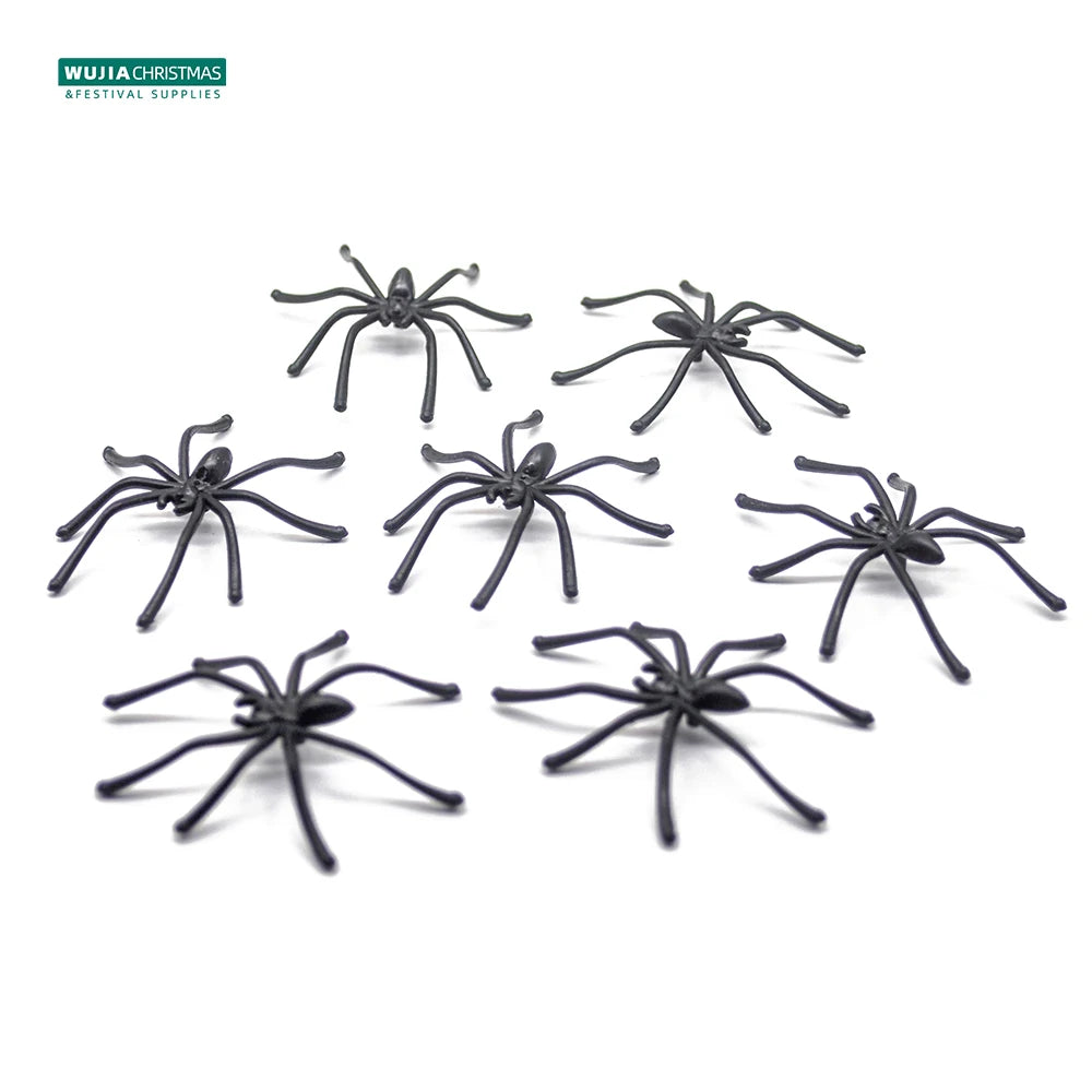 50/100pcs Horror Mini Black Spider Simulation Tricky Toy Haunted House Fake Spider Web Bar Party Decoration Kids Halloween Decor