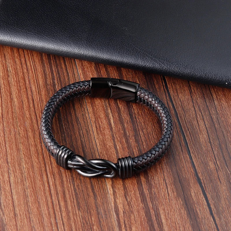 Stainless Steel Genuine Leather Men Bracelet Black/Brown Color Multi-Layers Accessories Jewelry For Male Female Couple Gift