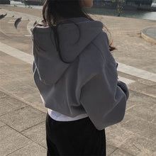 Load image into Gallery viewer, Women Casual Hoodies Autumn Retro Solid Color Zip Up Oversized Sweatshirts Harajuku Long Sleeve Hooded Loose Short Jackets Coat