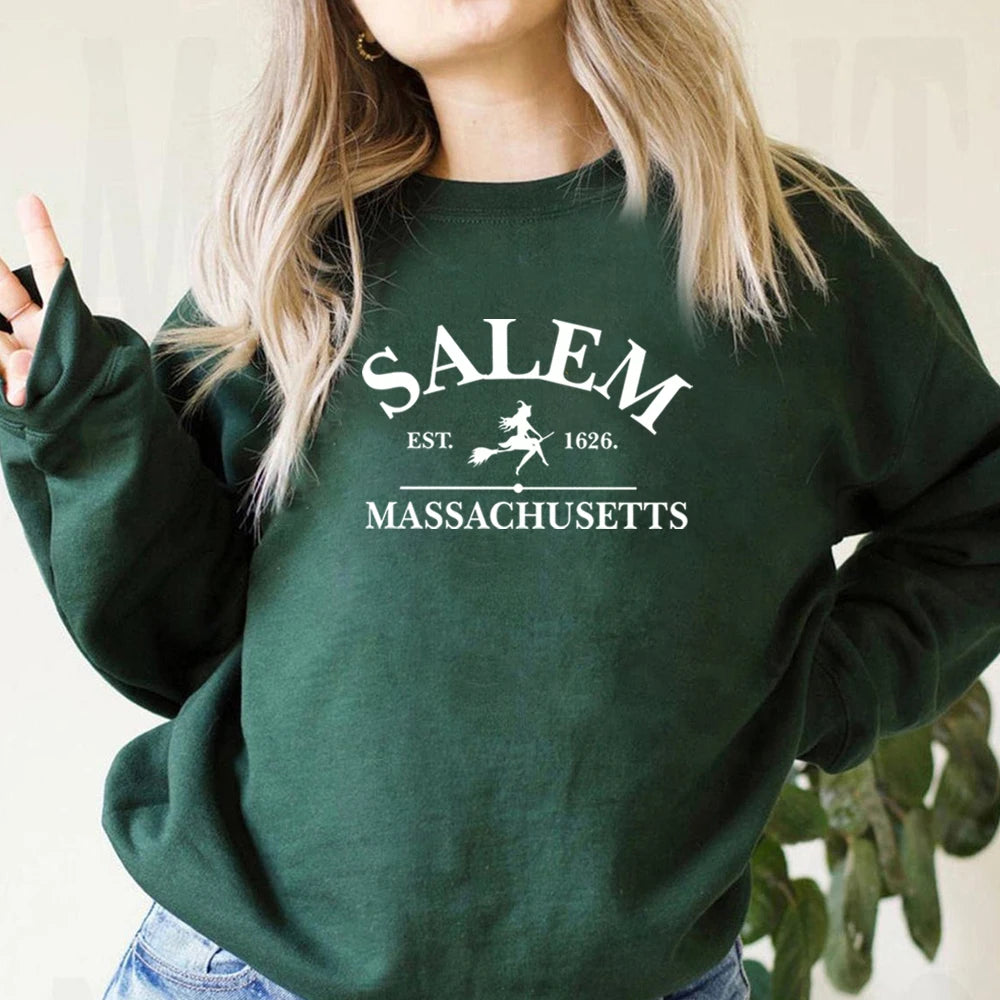 Salem Massachusetts Sweatshirt Halloween Pullover Salem Witch Sweatshirt Women Graphic Hoodies Streetwear Hoodie Halloween Gift