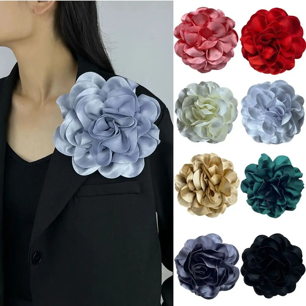 19CM Brooch Handmade Clothing Accessory Satin Large Flower Lapel Pin French Ornamental Pin