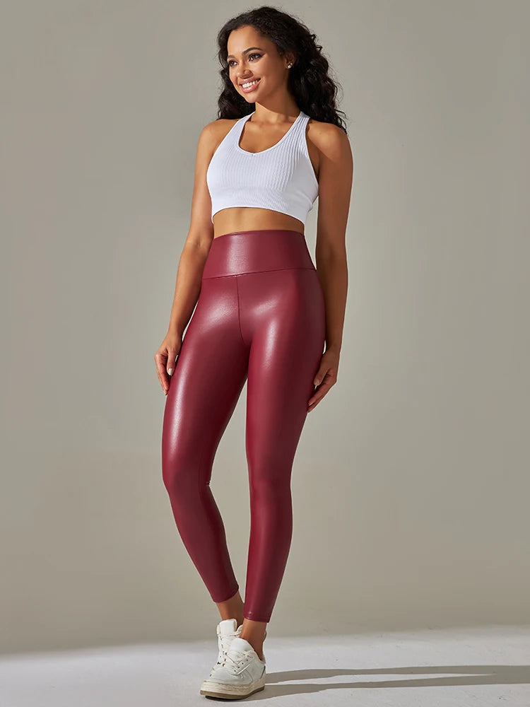 New Women PU Leather Pants Multicolor High Waist Leather Leggings Plus Size Elastic Slim Skinny Sexy Leather Pants Trousers