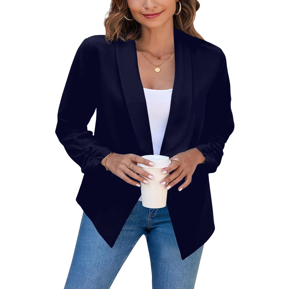 Summer Black Blazers Women 2024 Female Office Lady Nine Quarter Blazer Open Stitch Womens Slim Coats Femme Ladies Notched Tops