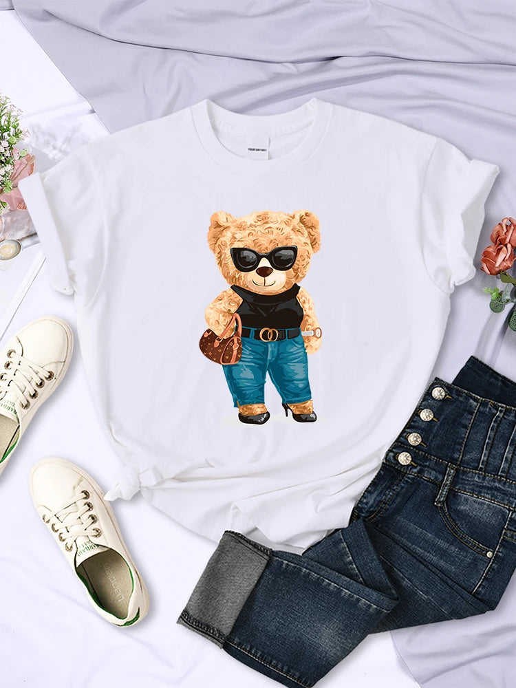 Fashion Teddy Bear Rich Woman T-Shirt Street Hip Hop Short Sleeves Personality Hip Hop T Shirt O-Neck Breathable Summer Tees