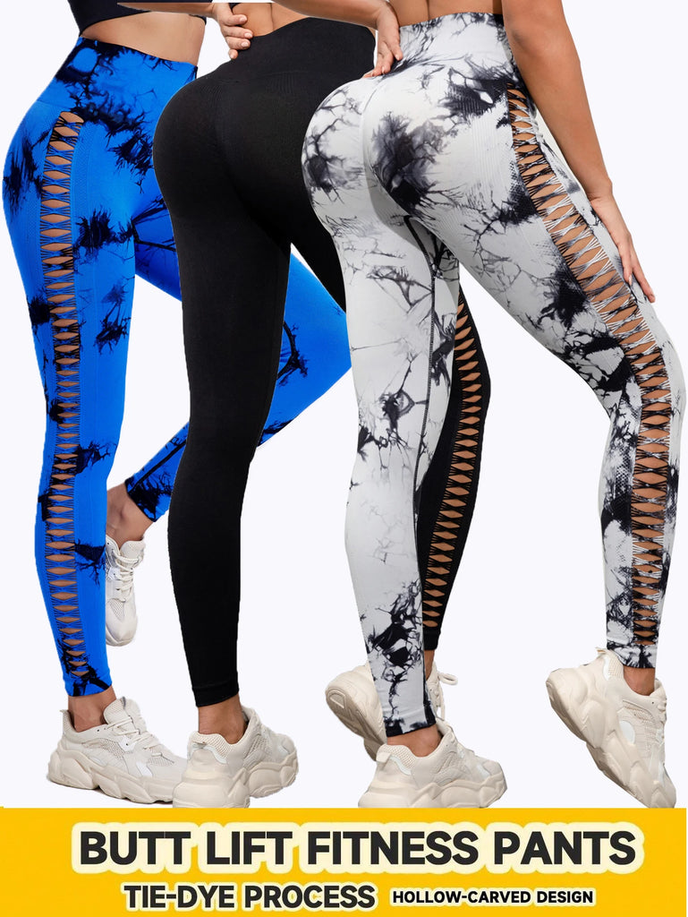 2024 Butt Lifting Sexy Gym Leggings Women High Waist Seamless Tie Dye  Leggings Women Skinny Stretch Outdoors Hollow Out Pants