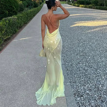 Load image into Gallery viewer, Sexy Sequins Backless Party Long Dress Women Bodycon Tulle V-neck Sleeveless Hip Package Long Dresses 2024 Summer Evening Robes