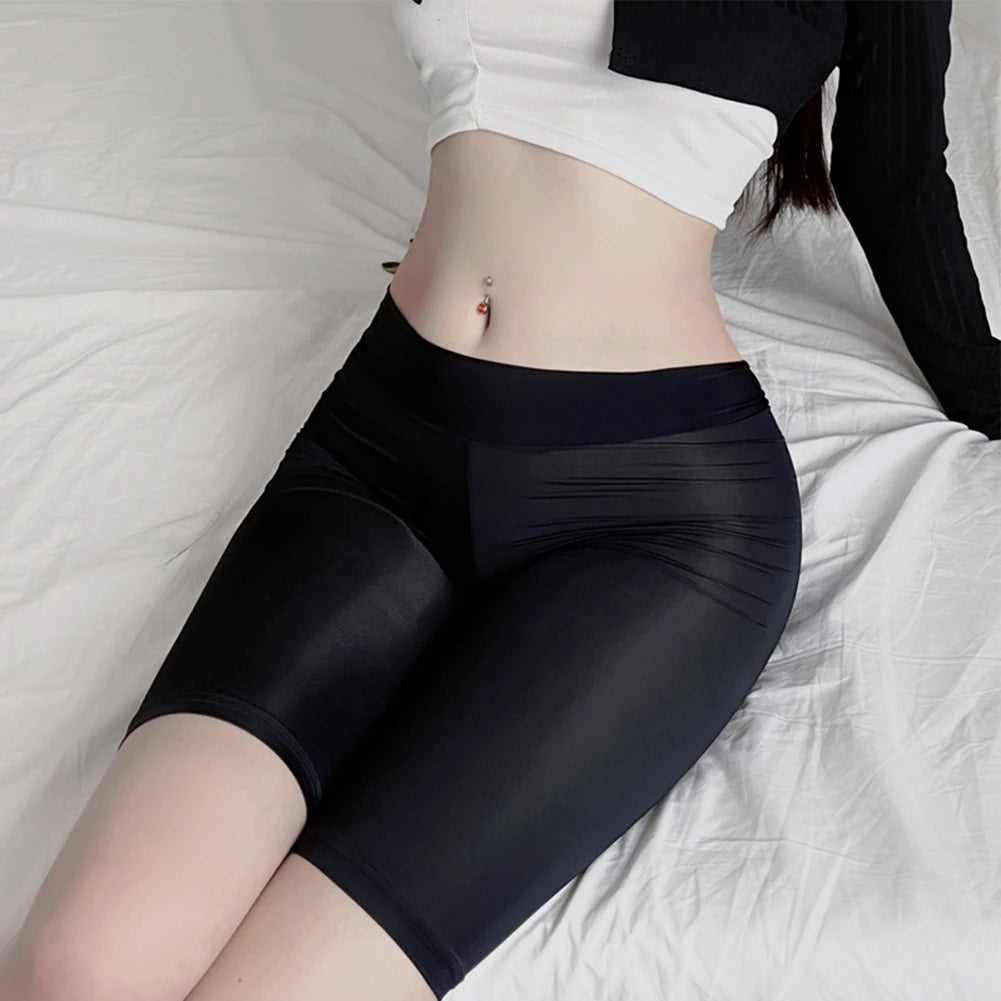 Summer Women's See-Through Solid Color Lightweight Thin Short Leggings Lingerie Shorts Nightwear Tight Female Clothing