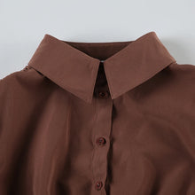 Load image into Gallery viewer, IAMHOTTY Fairycore Pleated Hem Shirt Brown Slim-fitting Turn-down Collar Blouses Button-up Short Sleeve Tops Streetwear Chic Y2K