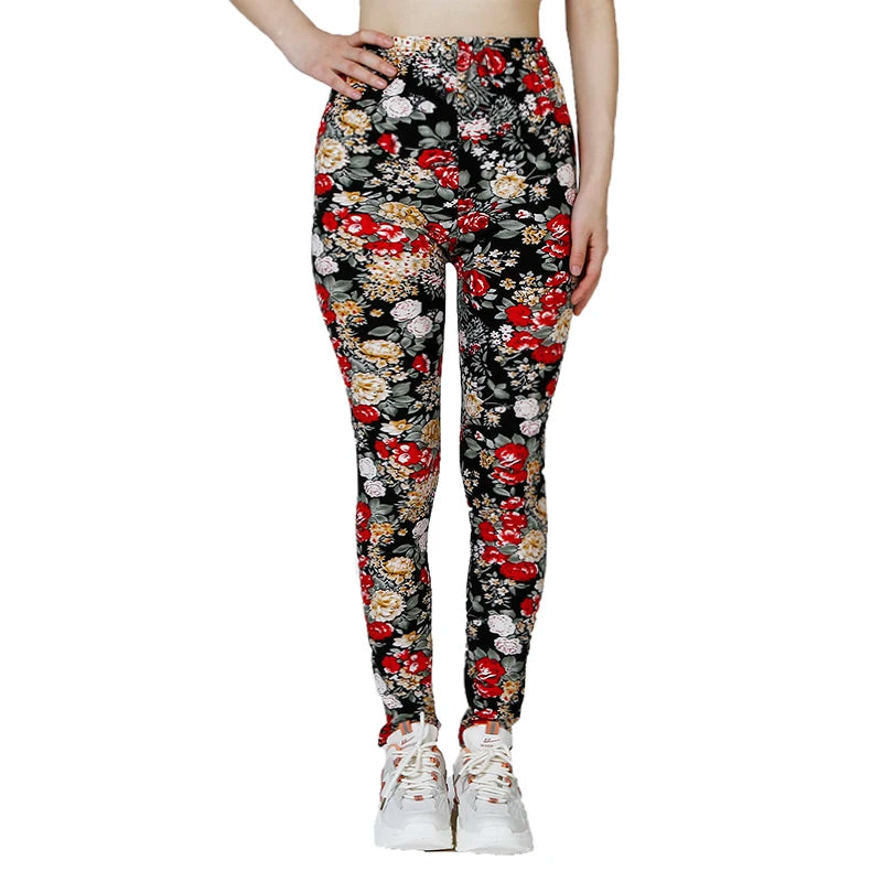 PD284 European and American Fashion Leggings, WOMEN'S Floral Prints, Fitness and Leisure Leggings, High Elasticity Leggings