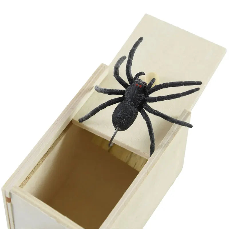 Simulation Spider With Wooden Box Kids Favors Tricky Prank Joke Toy Haunted House Horror Props Halloween Party Decor Supplies