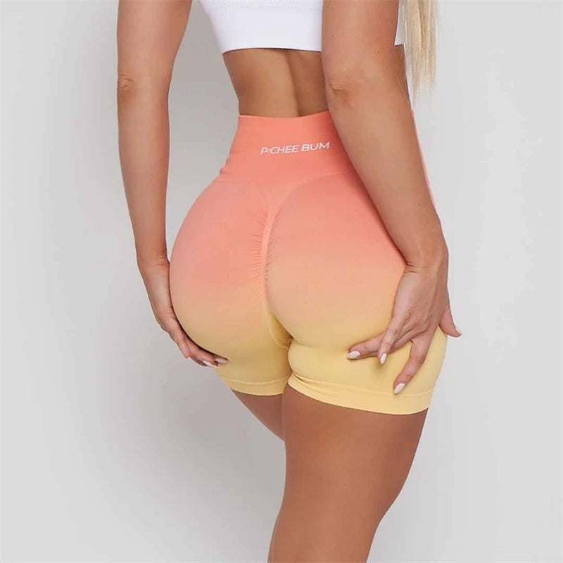 2023 Pchee Gradient Yoga Shorts Sport Leggings Women Seamless High Waist Push Up Woman Tights Bum Fitness Leggins Gym Clothing