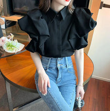 Load image into Gallery viewer, Korean Vintage Puff Sleeve Women Summer Chic Black Fashion Blouse Design Office Lady Tops Harajuku Casual White Tops