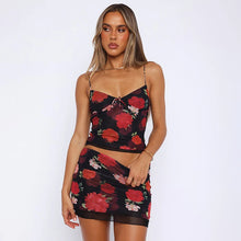 Load image into Gallery viewer, DGLUKE Mesh Mini Skirt 2 Piece Sets Women Outfit Summer Sexy Rave Festival Outfits Floral Clubwear New In Matching Sets