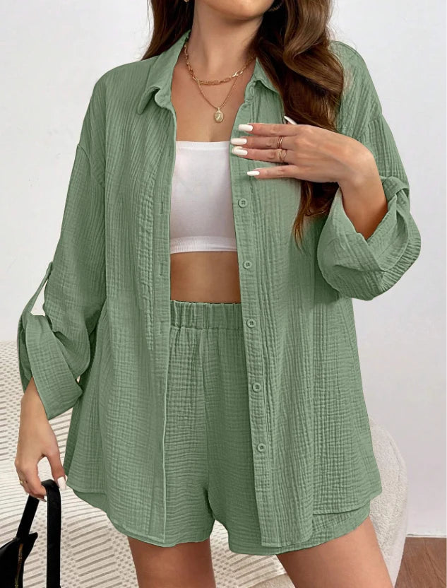 Solid Color Casual Loose Short Pants Sets For Women 2024 Elegant Summer Women's Two Pieces Suit Full Set Female Outfit Clothes