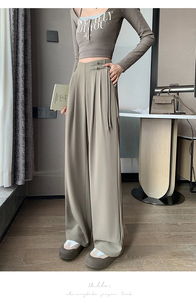 High Waist Buttons Suit Wide Leg Women's Full Pants 2024 New Spring Summer Female Elegant Minimalism Straight Loose Trousers