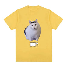 Load image into Gallery viewer, Cat Saying Huh? Funny Meme T-shirt Men Women 100% Cotton Breathable Short Sleeve Oversized T Shirts Fashion Harajuku Tee Shirt