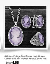 Load image into Gallery viewer, Vintage Leaf Lady Queen Cameo Rings For Women Antique Silver Plated Flower Cross Pink Cameo Ring Fashion Jewelry