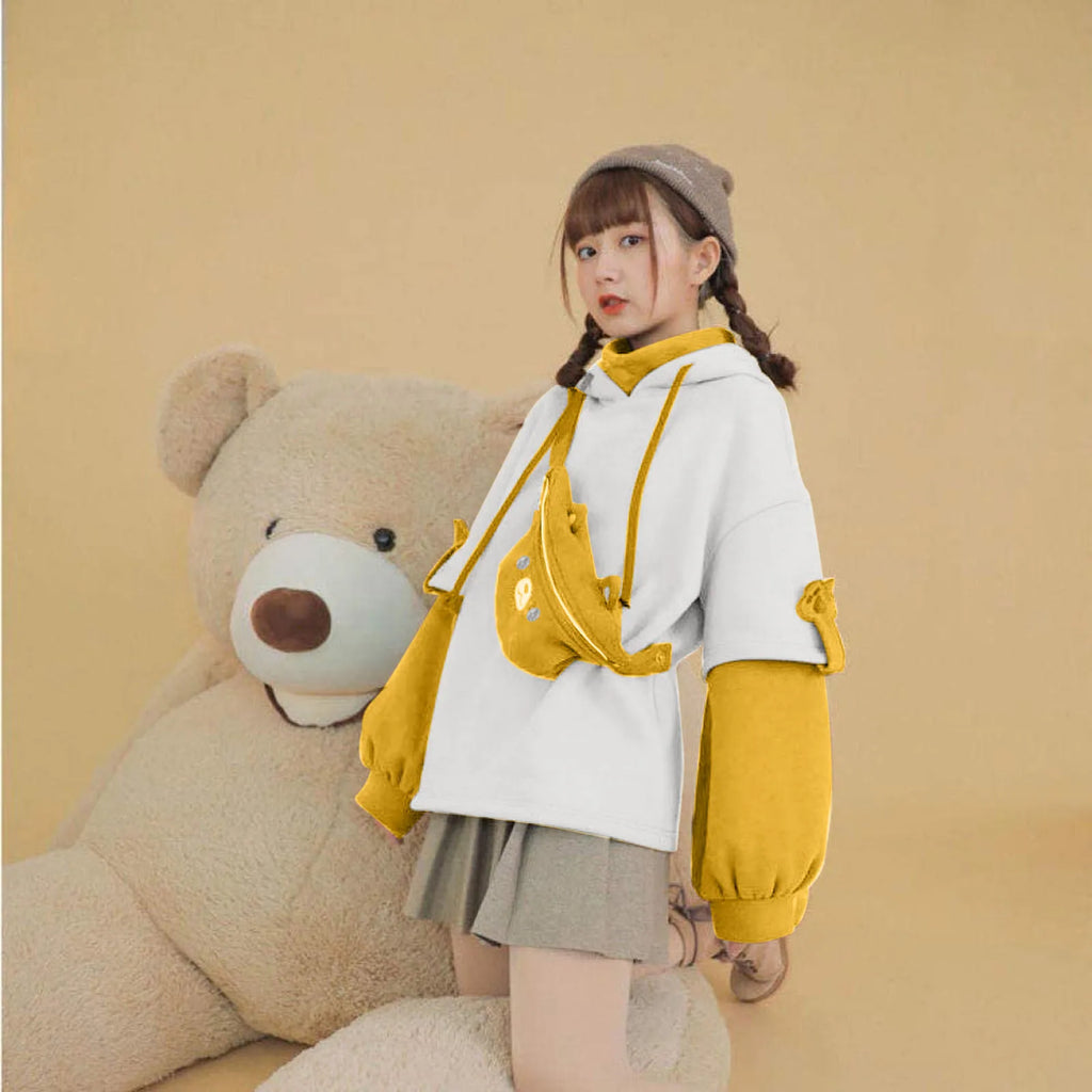 3XL Harajuku Aesthetic Bear Anime Hoodie Women Korean Kawaii Crewneck Long Sleeve Oversize Streetwear Kpop Y2K Winter Cloth Top