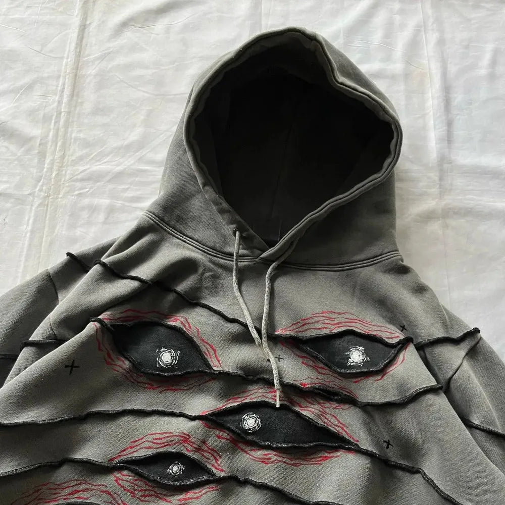 Gothic Punk Eye Pattern Patchwork Hoodies Women Y2k Top New Retro Loose Long Sleeve Sweatshirt Men and Women Hoodie Streetwear