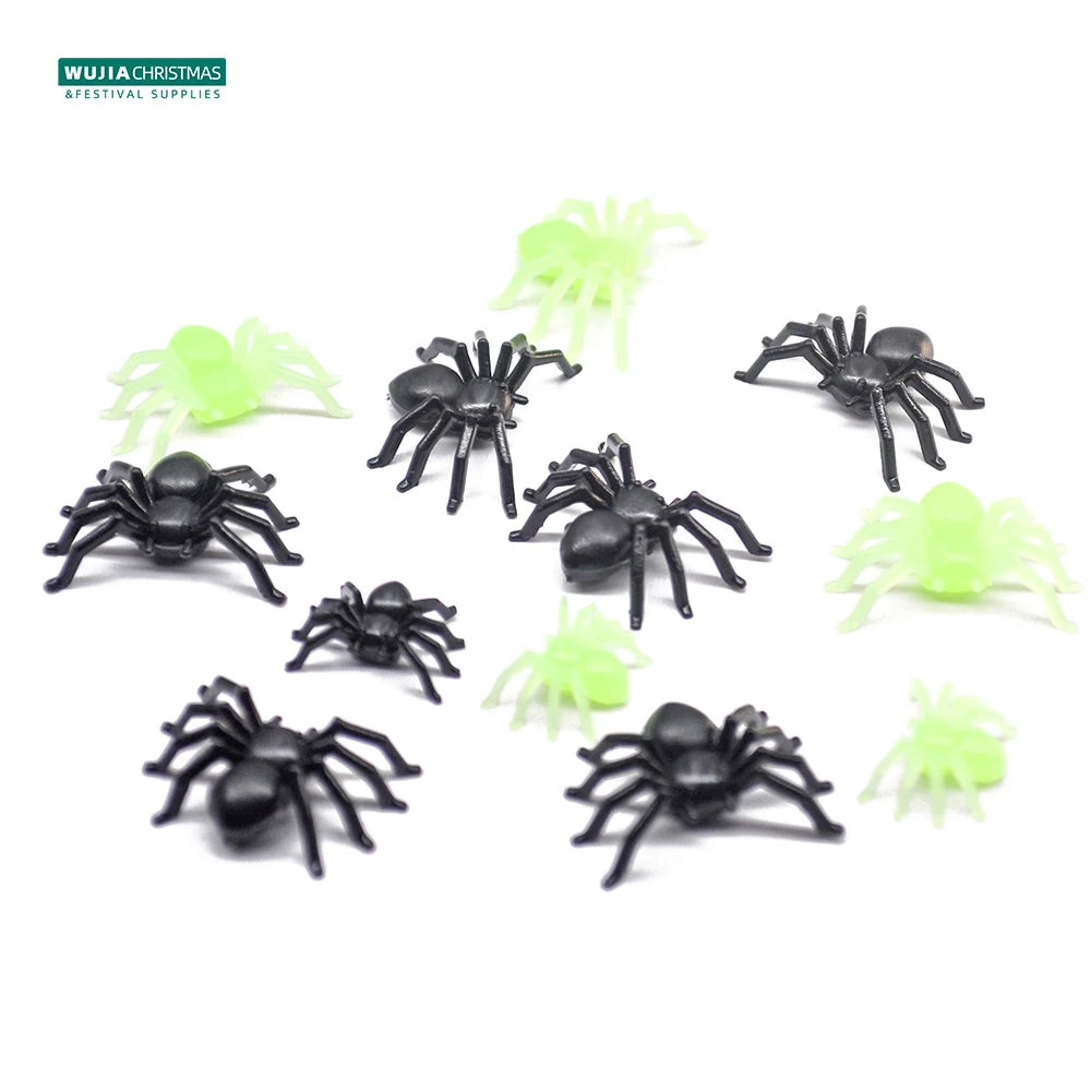 50/100pcs Horror Mini Black Spider Simulation Tricky Toy Haunted House Fake Spider Web Bar Party Decoration Kids Halloween Decor