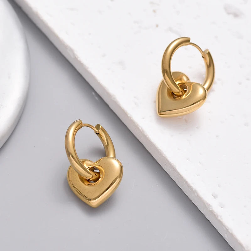 Classic Stainless Steel Heart Star Hoop Earrings For Women Punk Hip Hop Gold Silver Color Y2K Jewelry Female Earrings oorbellen