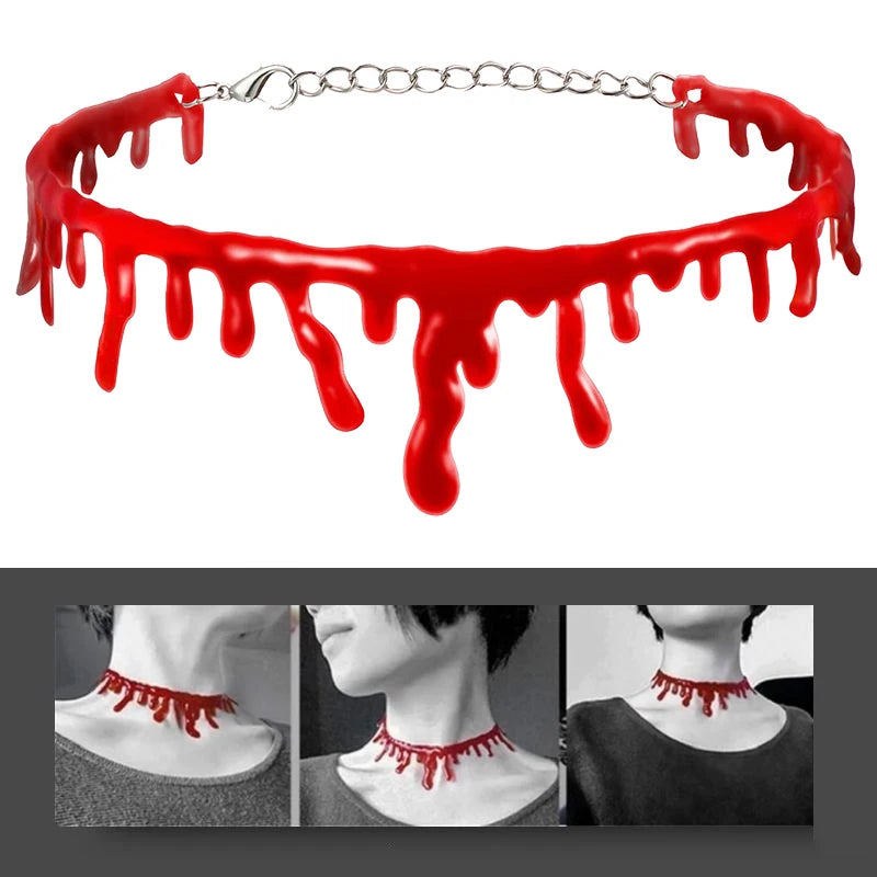 Halloween Bloody Necklace Women Chokers Necklaces Fear Blood Drop Necklace Vampire Teeth Red Blood Drip Chokers Halloween Party