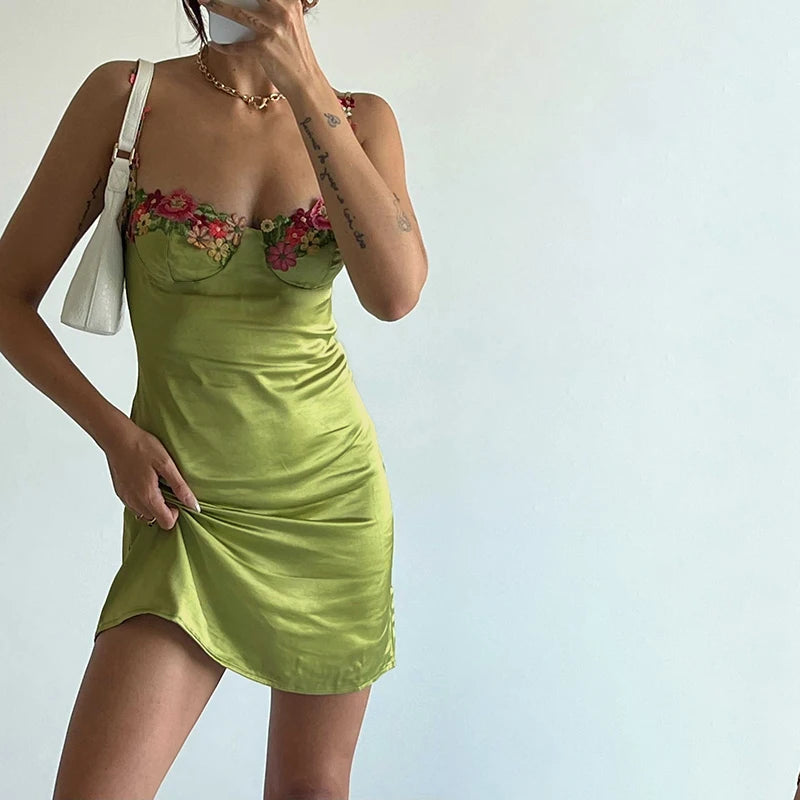 Sexy Floral Embroidery Slip Dress Women Bodycon Female Mini Dresses 2023 Spring Sexy Slim Chic Beach Style Lady Vestidos JY22601