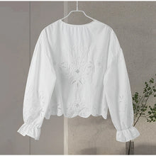 Load image into Gallery viewer, Solid Lace Up Hollow Out Women&#39;s Shirt Casual Lantern Long Sleeve V-neck Female Blouses 2024 Spring New Fashion Tops Streetwear