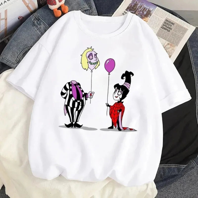 Fun Cartoon Beet Juice Cotton T-shirt Women's Aesthetic Classic Pattern Women's T-shirt Horror Movie Pattern Retro T-shirt Top