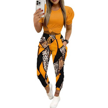 Load image into Gallery viewer, Fashion Short Sleeve Shirt Trousers Set Office Lady Casual Loose Round  Neck Letter Print Color Two Piece Set Women Outfit 2024