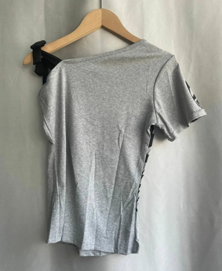 2024 Summer Sexy One Off Shoulder Y2k Aesthetic T-Shirts Streetwear Vintage Gray Printing Slim Tshirts Harajuku Bottoming Tops