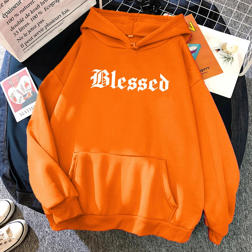 Blessed Creativity Printed Hoodies Women Street Style Hip Hop Hoody Autumn Loose Fleece Clothing Comfortable Pullover Sweatshirt