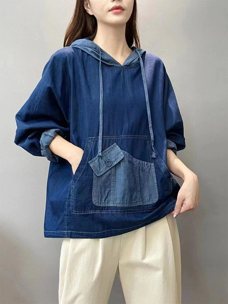 Max LuLu 2024 Spring Fashion Denim Hoodies Womens Vintage Hooded Classic Loose Sweatshirts Ladies Harajuku Casual Korean Clothes