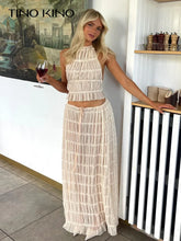 Load image into Gallery viewer, Fashion Solid Hang Neck Long Skirt Suit Women Backless Sling Top Lace Up Fold Maxi Skirts 2024 Spring Summer Female 2 Piece Set