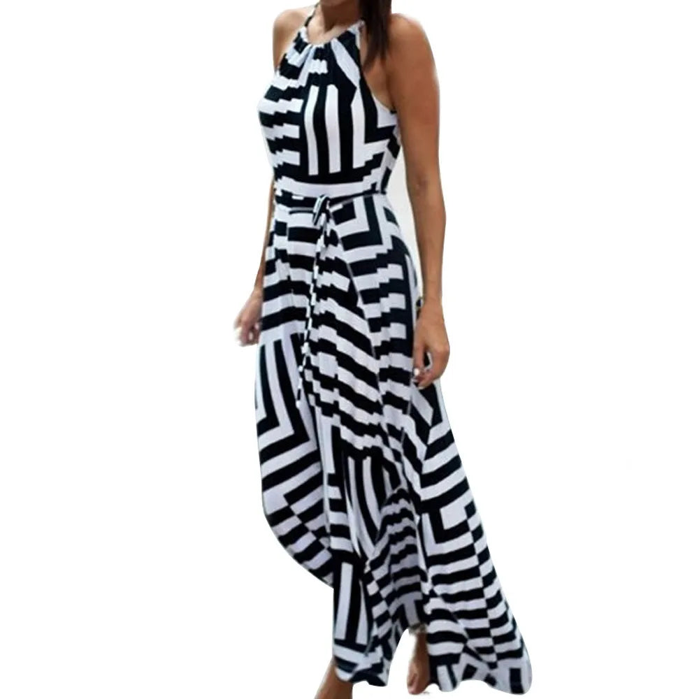 Women'S Striped Jumpsuit Sexy Summer Boho Maxi Long Evening Party Beach Dress Sundress Robe Femme Nouveauté 2024 летнее платье