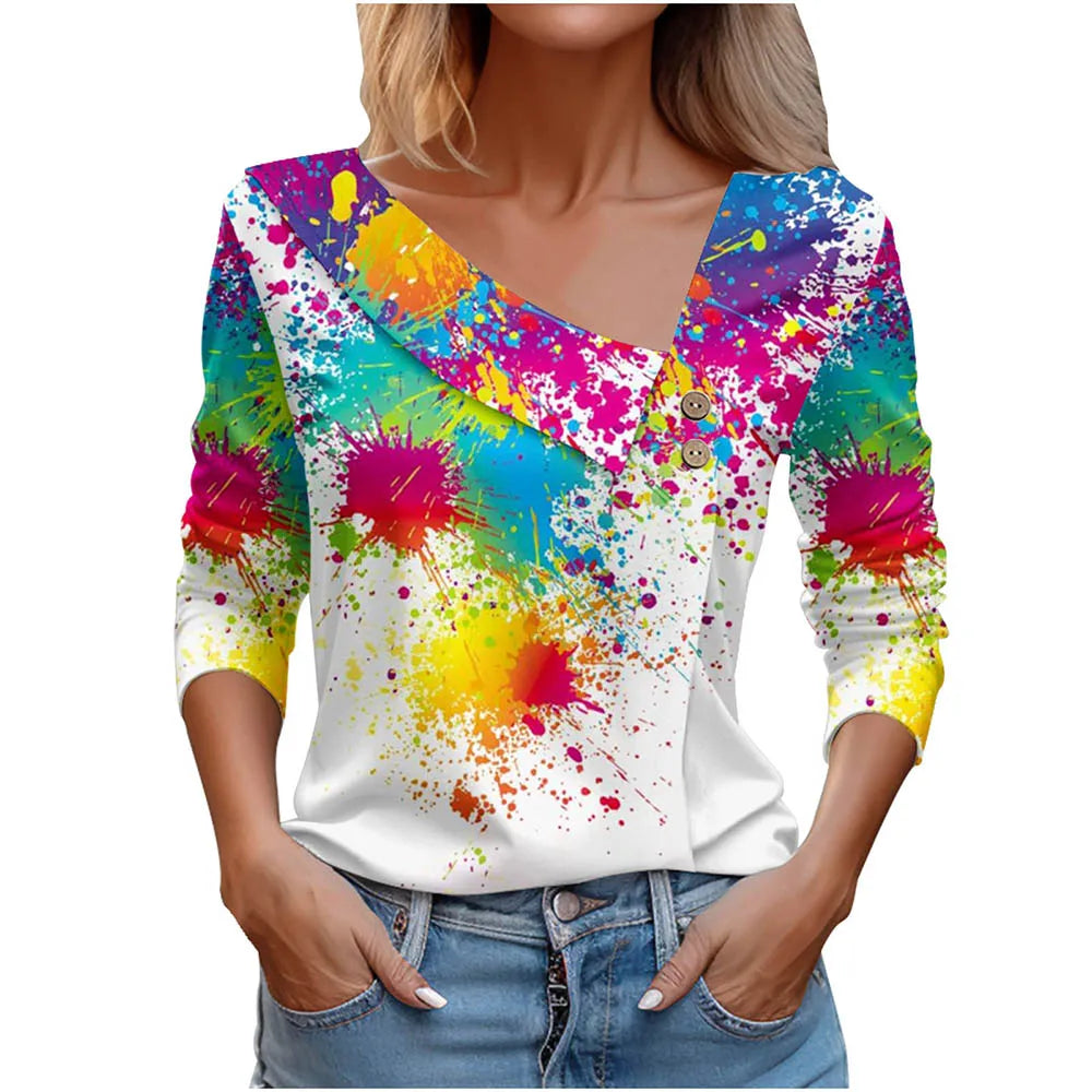 T Shirt For Women Fashion Long Sleeve Top White Floral Print Shirts And Blouses Autumn Winter Clothes For Women 2024