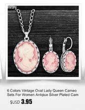 Load image into Gallery viewer, Vintage Leaf Lady Queen Cameo Rings For Women Antique Silver Plated Flower Cross Pink Cameo Ring Fashion Jewelry