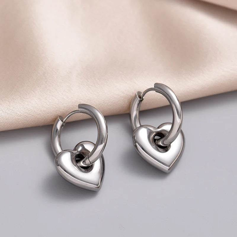 Classic Stainless Steel Heart Star Hoop Earrings For Women Punk Hip Hop Gold Silver Color Y2K Jewelry Female Earrings oorbellen